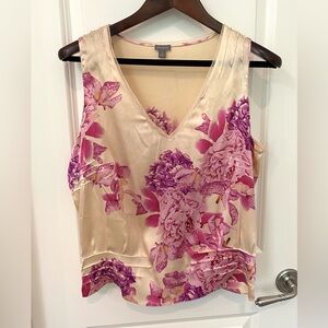Ann Taylor Floral V-Neck Sleeveless Silk Top Size M
